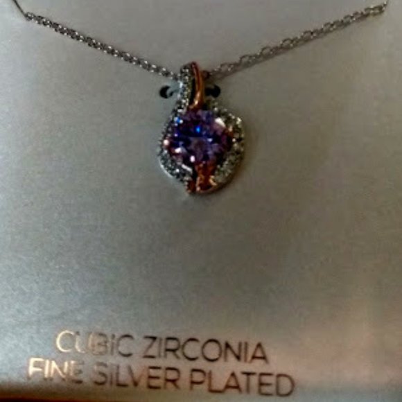 LILY & LACE Amethyst Purple & Clear CZ Silver Plated Pendant Chain Necklace**NEW - Picture 2 of 7
